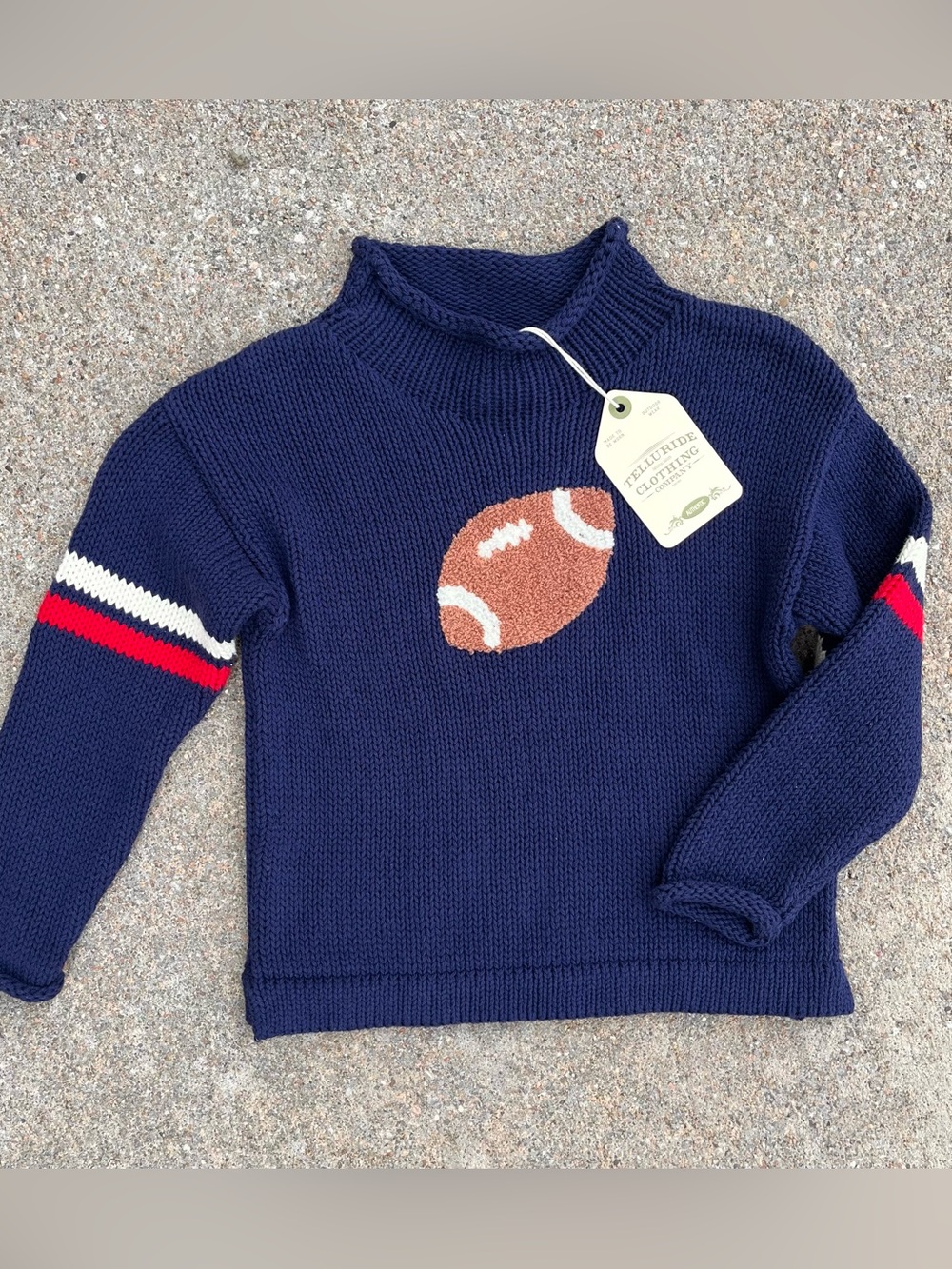 100% Cotton Kids Football Sweater - Navy with White & Red Accents College Sports